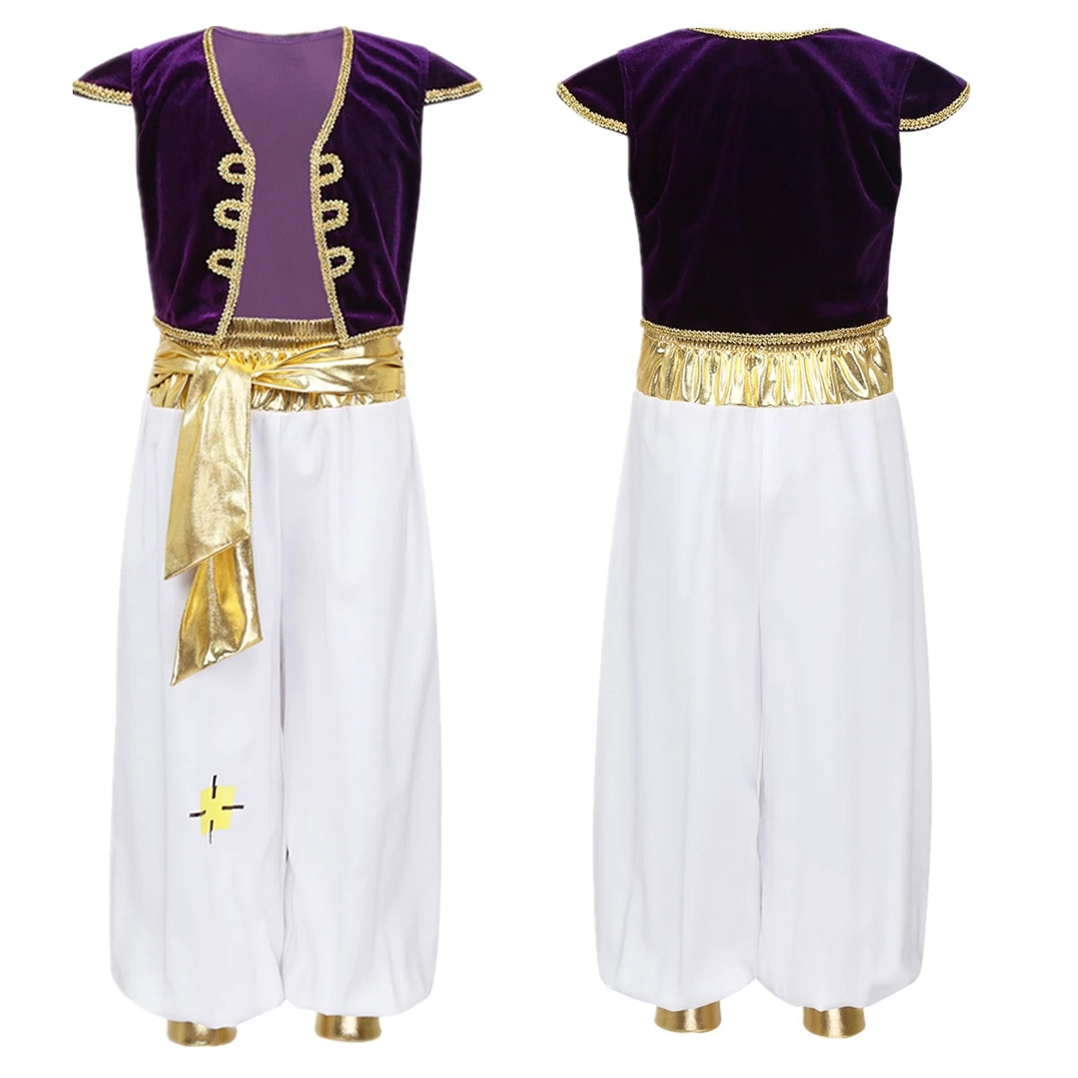 Boys Mythical Prince Aladin Carnival Cosplay Outfit Halloween Party Arabian Prince Role Play Waistcoat Vest Top+Belted Pants