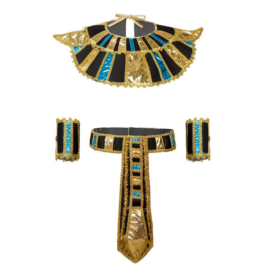 Egyptian Pharaoh Priest Costume Women Men Egypt King Clothes Cleopatra Queen Belt Collar Cane Dressing Halloween Party Carnival