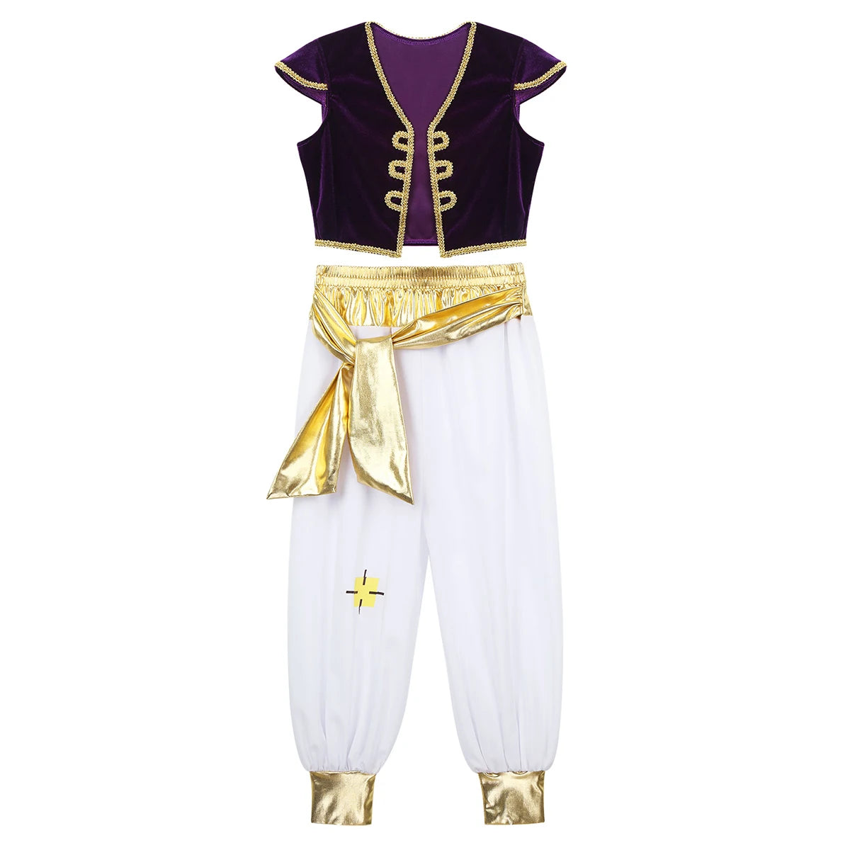 Boys Mythical Prince Aladin Carnival Cosplay Outfit Halloween Party Arabian Prince Role Play Waistcoat Vest Top+Belted Pants