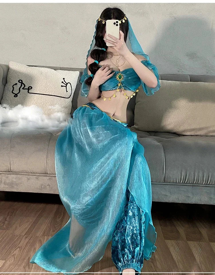 Women Sexy Arabian Princess Costume Fancy Indian Dance Embroider Bollywoods Jasmine Dress Up Egyptian Queen Belly Dance Costume