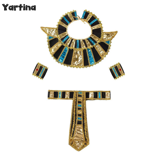 Women Men Egyptian Pharaoh Priest Cosplay Costume Egypt King Clothes Cleopatra Queen Belt Collar Cane Costume Accessories