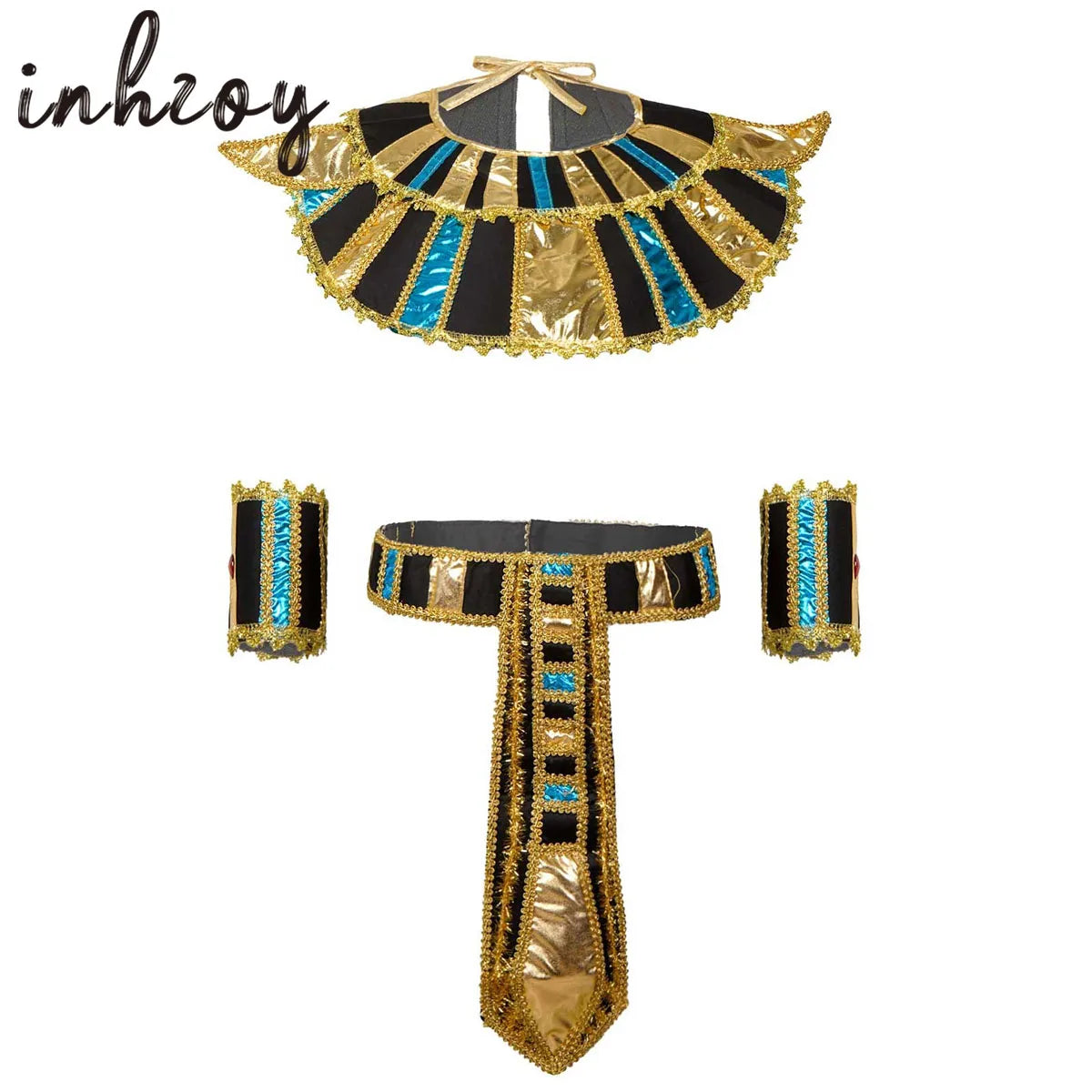 Egyptian Pharaoh Costume Accessories Adult Egypt King Queen Cleopatra Roleplay Belt/Collar /King Cane/Pharaoh Hat Set