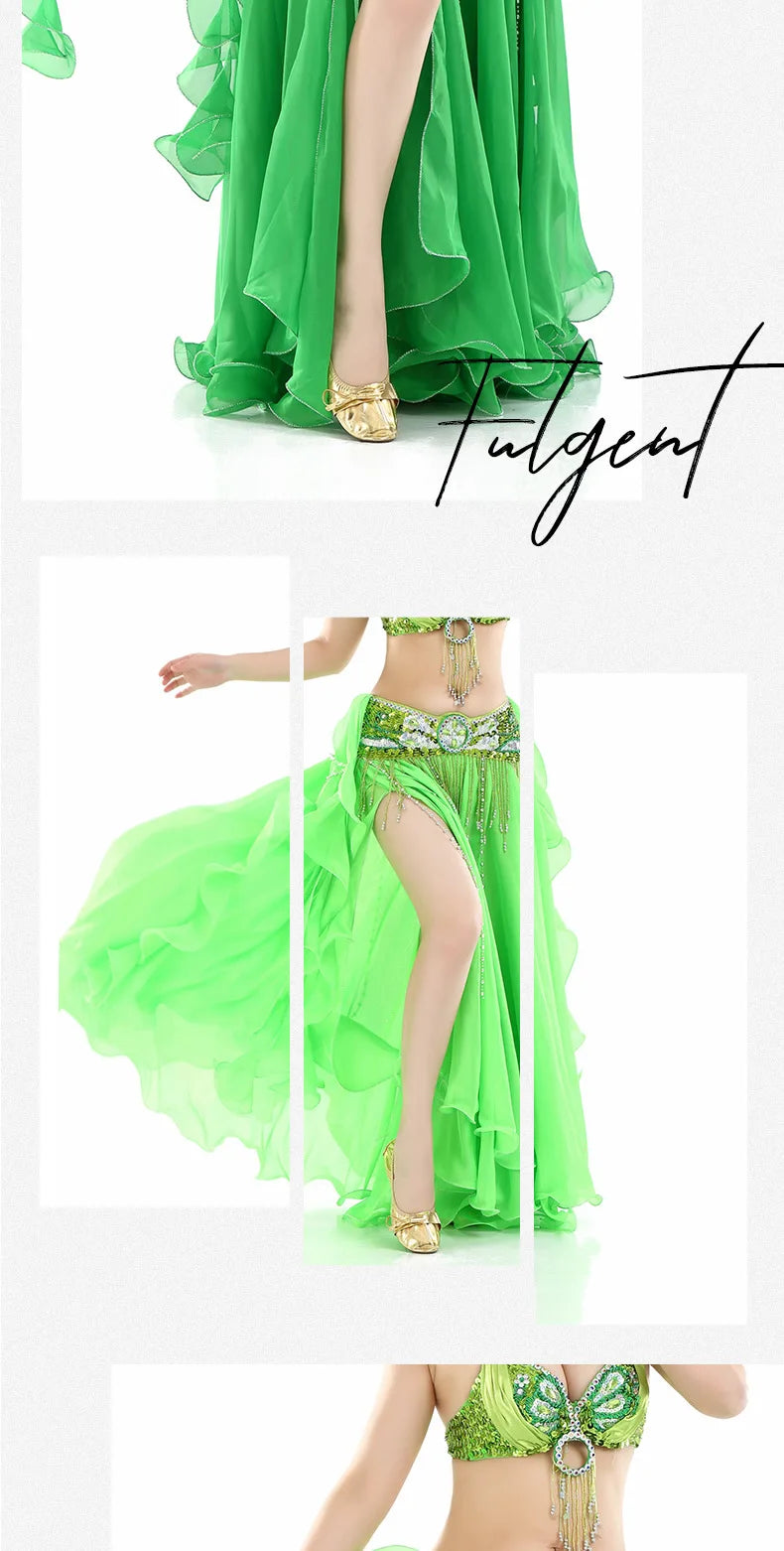 belly dance wear oriental arabic egyptian costume outfit Tulle gypsy skirt chiffon (Without Belt) woman arab indian Dancewear