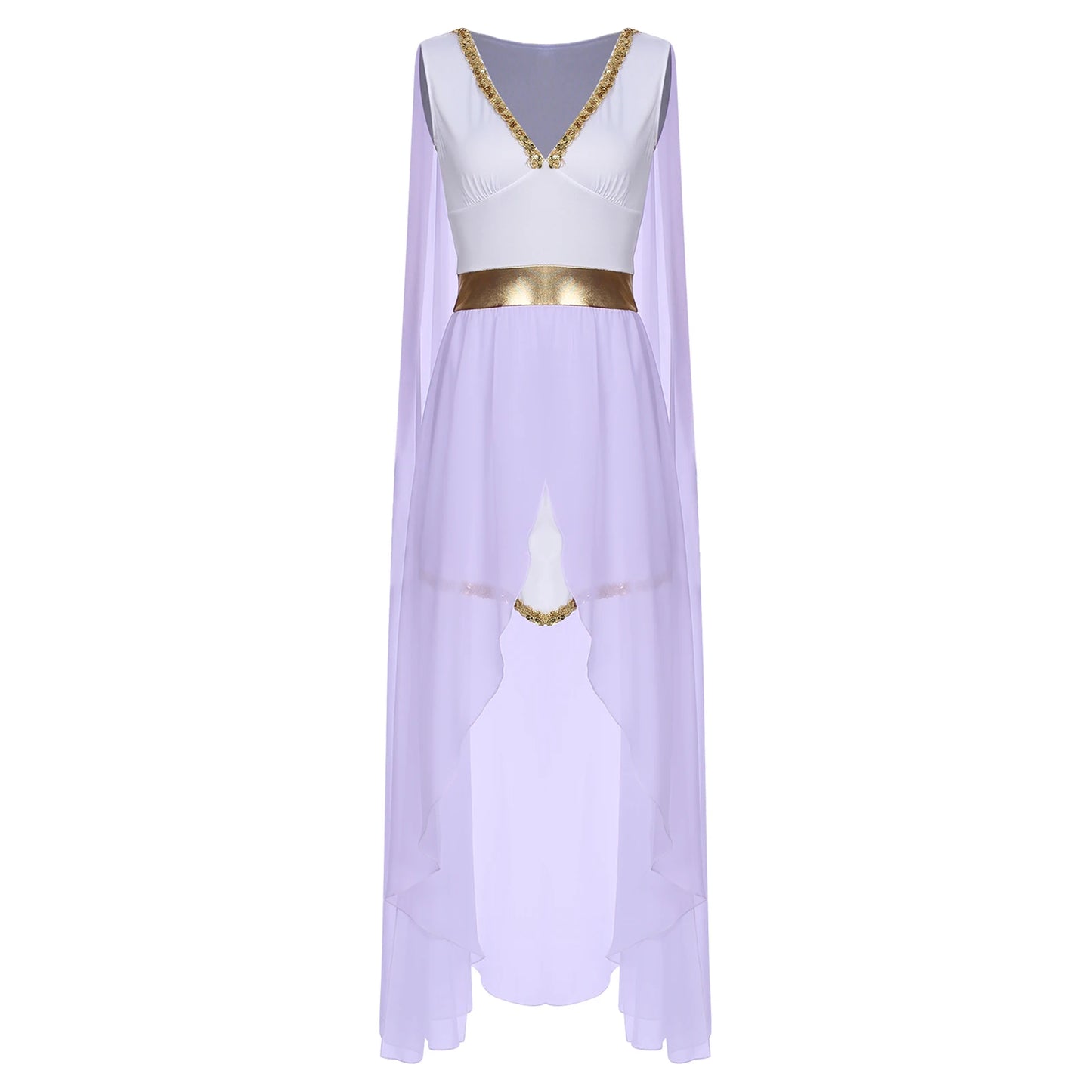 Women Halloween Ancient Greek Athena Goddesses Princess Queen Cosplay Costume Roman Toga Dress Cape Sleeve Sequin Split Gown