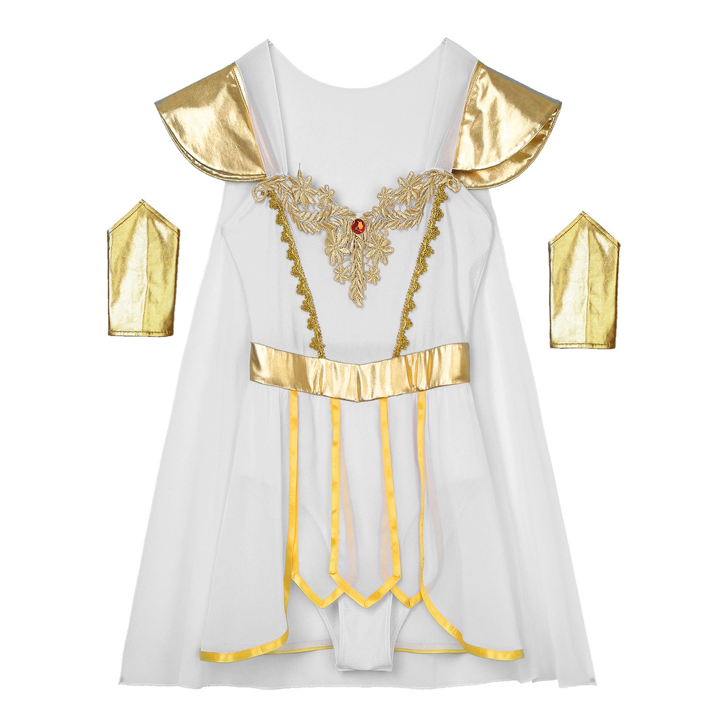 Womens Ancient Greek Roman Godness Empress Cosplay Costume Cape Leotard Dress Toga with Wristbands for Halloween Theme Party