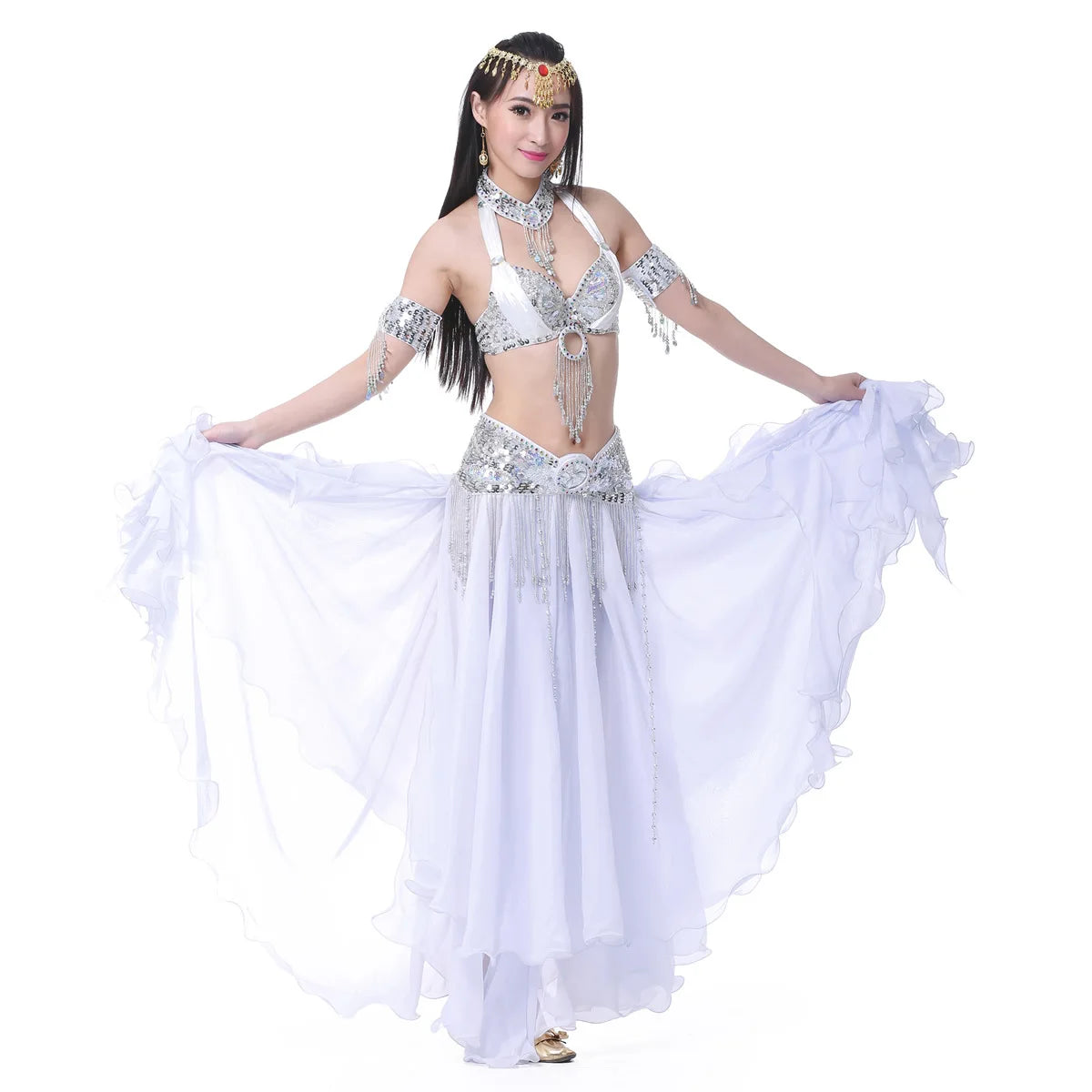 belly dance wear oriental arabic egyptian costume outfit Tulle gypsy skirt chiffon (Without Belt) woman arab indian Dancewear