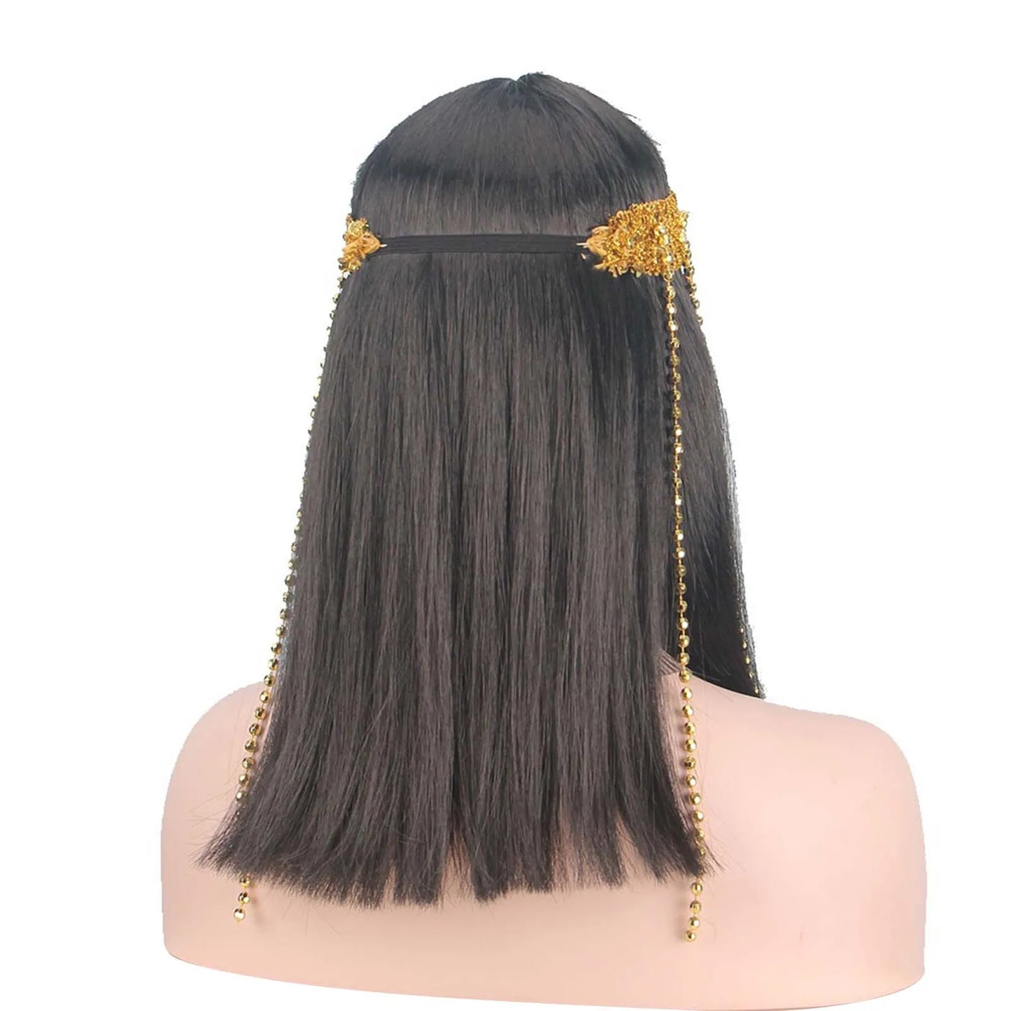 Cleopatra Egyptian Queen Wig and Beads Fringe Snake Headband Straight Hair Wig Egypt Neck Collar Halloween Cosplay Accessories