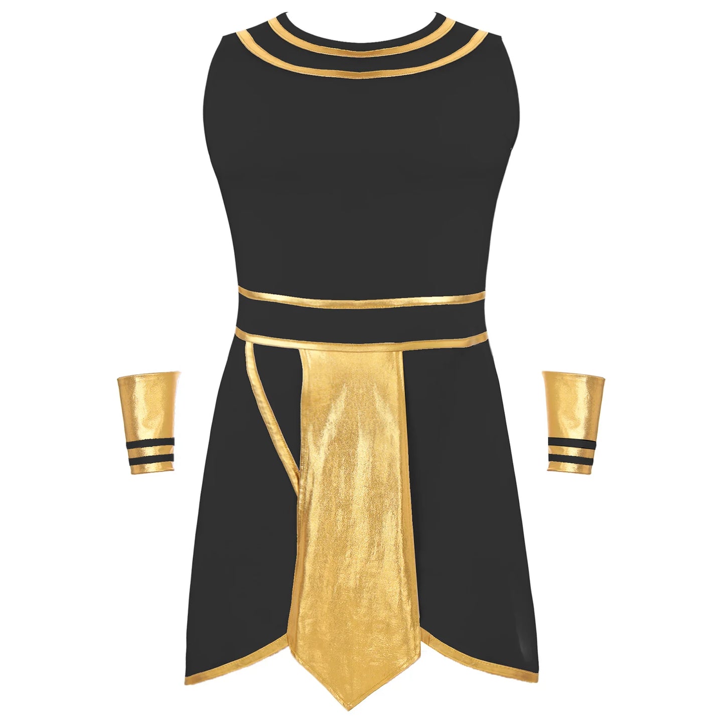 Mens Halloween Egyptian Pharaoh Costume Cosplay Theme Party Ancient Egypt God Robe Dress Greek Rome Spartan Warrior with Cuffs