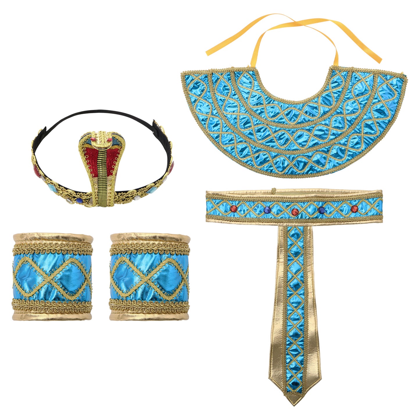 Men Women Ancient Rome Pharaoh Cosplay Costume Collar Arm Sleeves Belt Set for Halloween Egyptian Cleopatra Roleplay Accessories