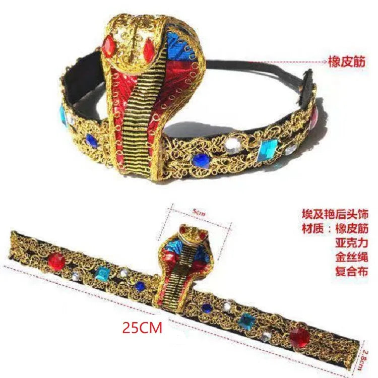 Cleopatra Jewelry Headband Snake Headpiece Adult Belt Collar Hat Set Halloween 4 Pieces Women's Egyptian Costume Accessories