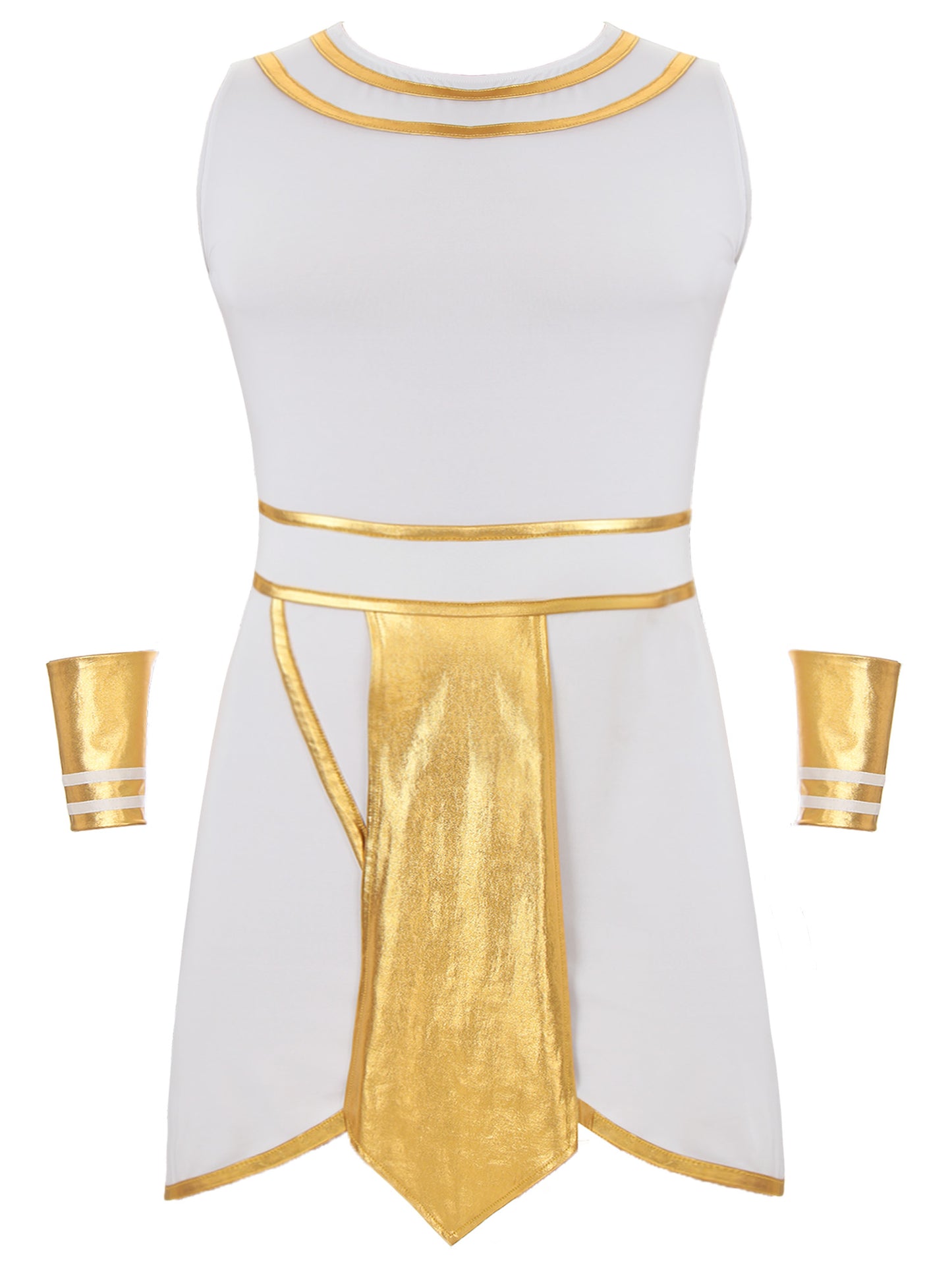 Mens Halloween Egyptian Pharaoh Costume Cosplay Theme Party Ancient Egypt God Robe Dress Greek Rome Spartan Warrior with Cuffs