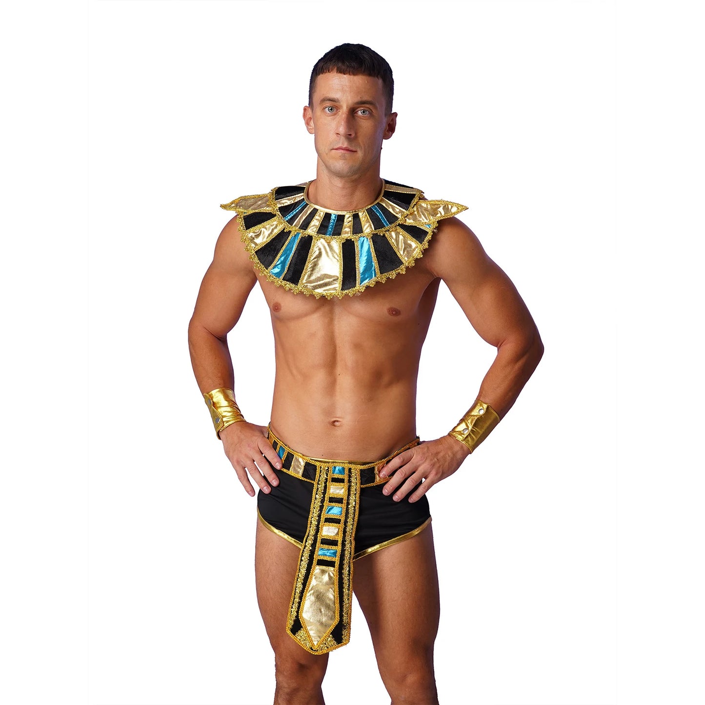 Mens Egyptian Halloween Cosplay Costumes Theme Party Warrior Role Play Outfit Sexy Irregular Hem Skirt with Cuffs Collar Belt