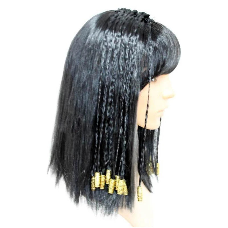 Cleopatra Wig Woman Egypt Queen Black Hair Gold Beads Cleopatra Accessorie Headpie Dance Halloween Party Role Play Cosplay Wigs