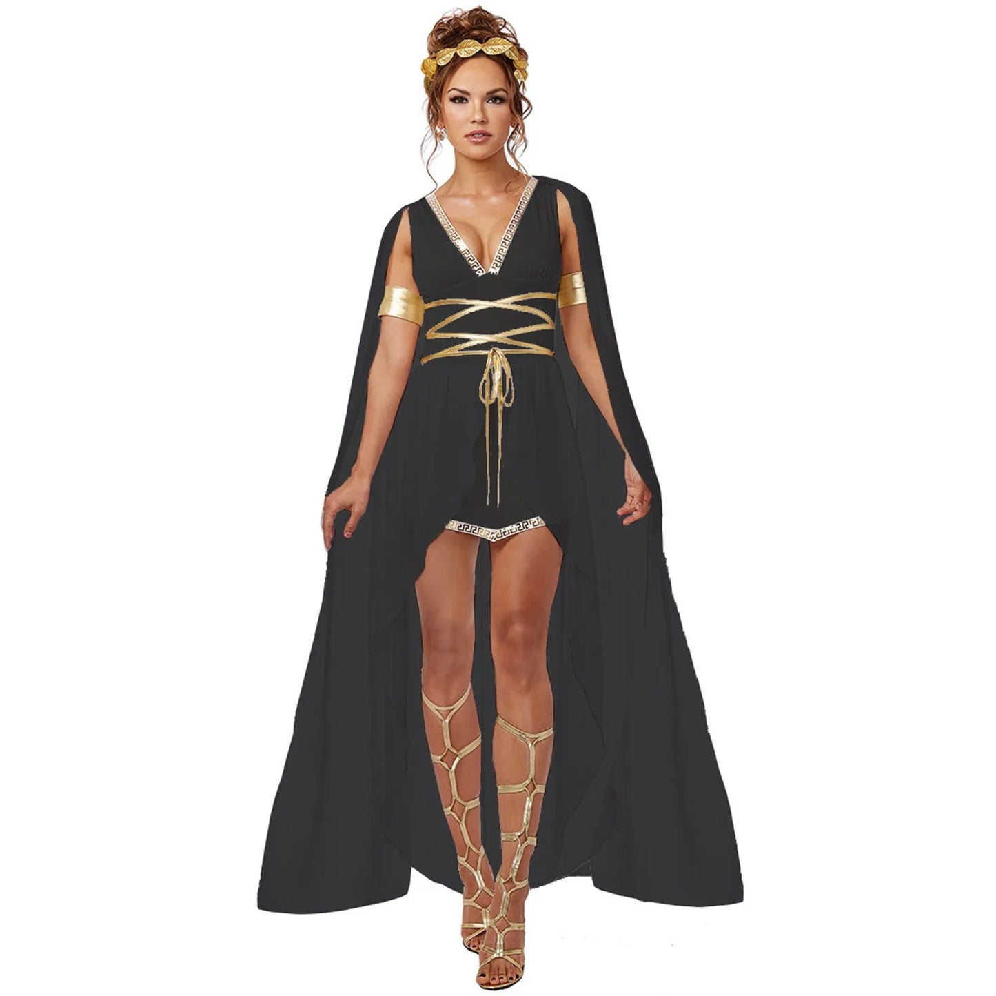 Women'S Stage Dress Costume Halloween Party Cosplay Costume Ancient Greek Goddess Costume Set With Headwear Waist Rope Bracelet