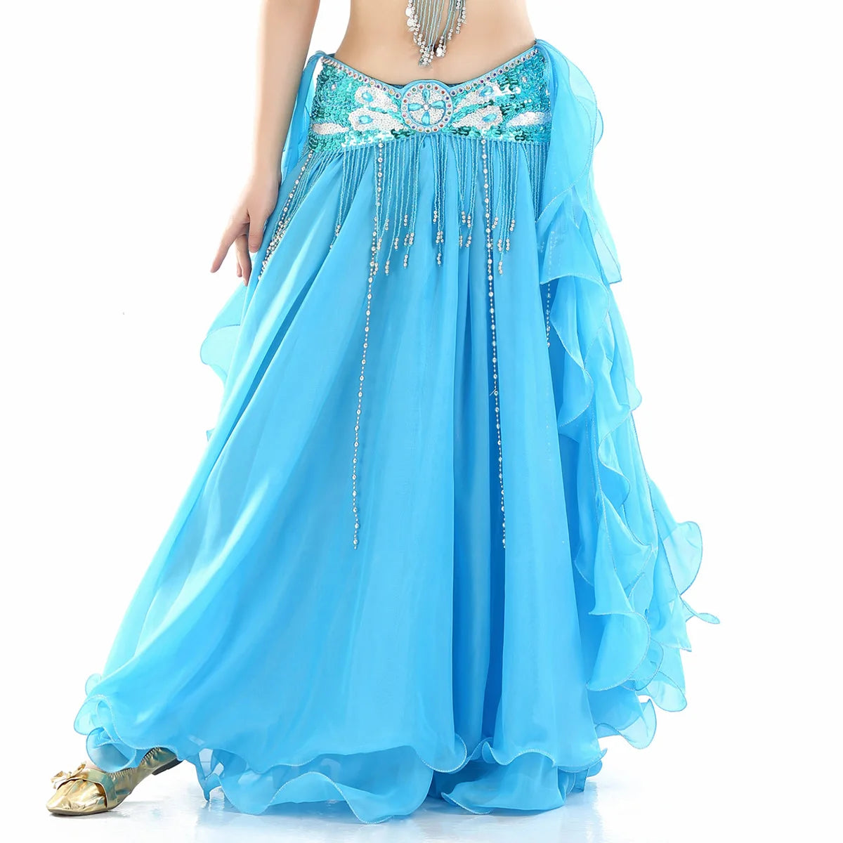 belly dance wear oriental arabic egyptian costume outfit Tulle gypsy skirt chiffon (Without Belt) woman arab indian Dancewear