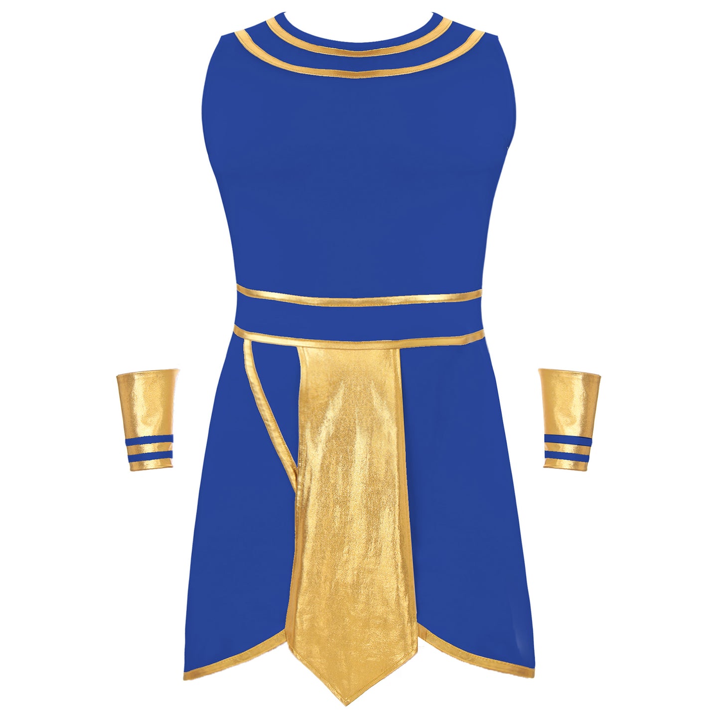 Mens Halloween Egyptian Costume Adult Ancient Egypt King Prince Fancy Dress Up Robe Dress with Cuffs Outfit for Carnival Party