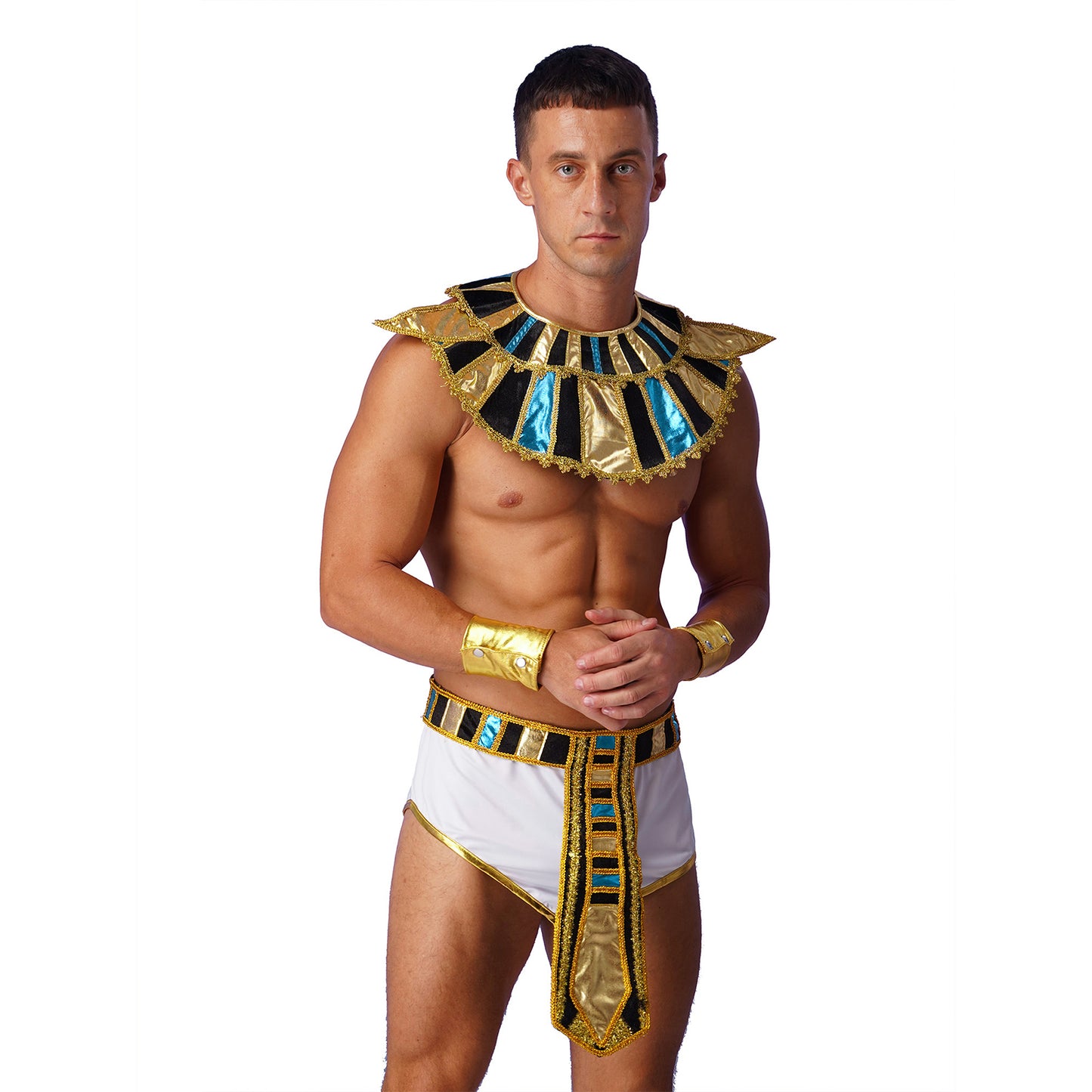 Mens Egyptian Halloween Cosplay Costumes Theme Party Warrior Role Play Outfit Sexy Irregular Hem Skirt with Cuffs Collar Belt