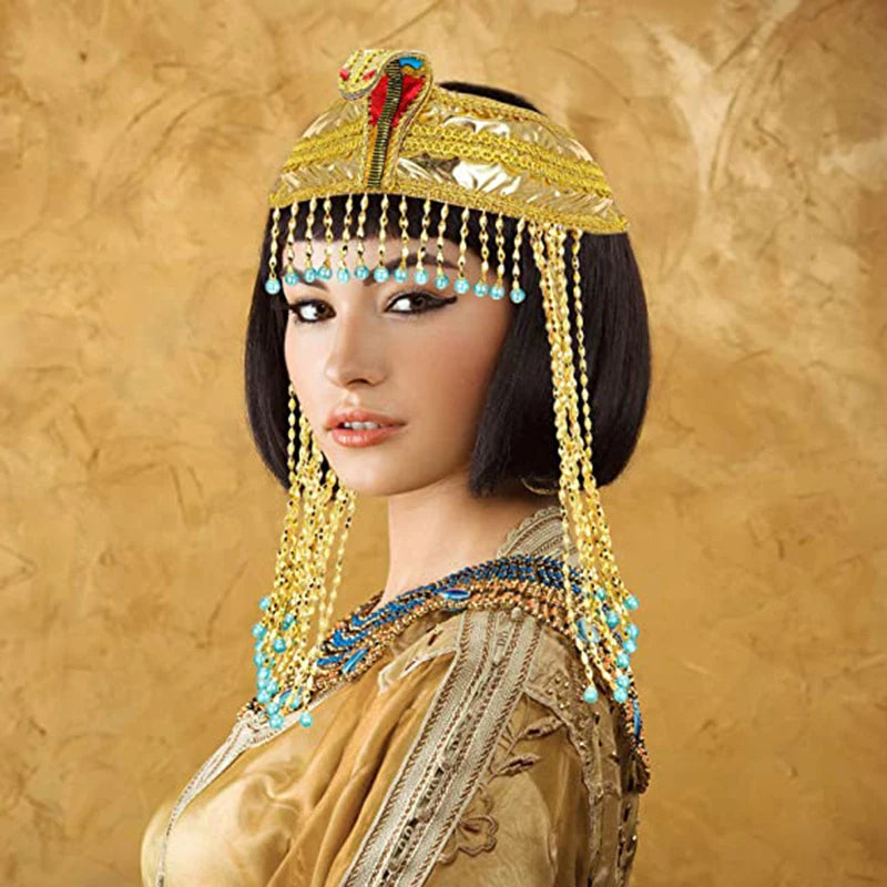 3 Pieces Egyptian Costume Accessories Egyptian Headpiece with 2 Pieces Metal Snake Arm Cuffs Swirl Snake Bracelets Snake Upper