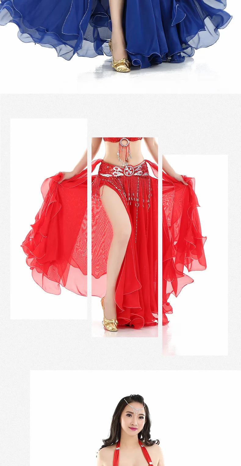 belly dance wear oriental arabic egyptian costume outfit Tulle gypsy skirt chiffon (Without Belt) woman arab indian Dancewear