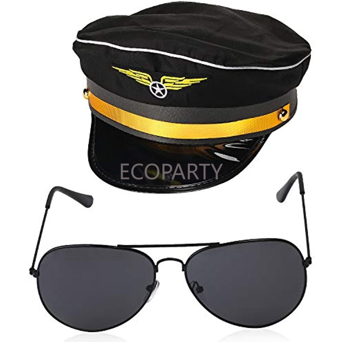 Capitano Pilota D’Aereo Costume Kit Pilot Dress Up Set di Accessori  con Occhiali da Pilota Cappello Collaba Cravatta da Pilota