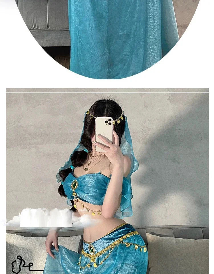 Women Sexy Arabian Princess Costume Fancy Indian Dance Embroider Bollywoods Jasmine Dress Up Egyptian Queen Belly Dance Costume