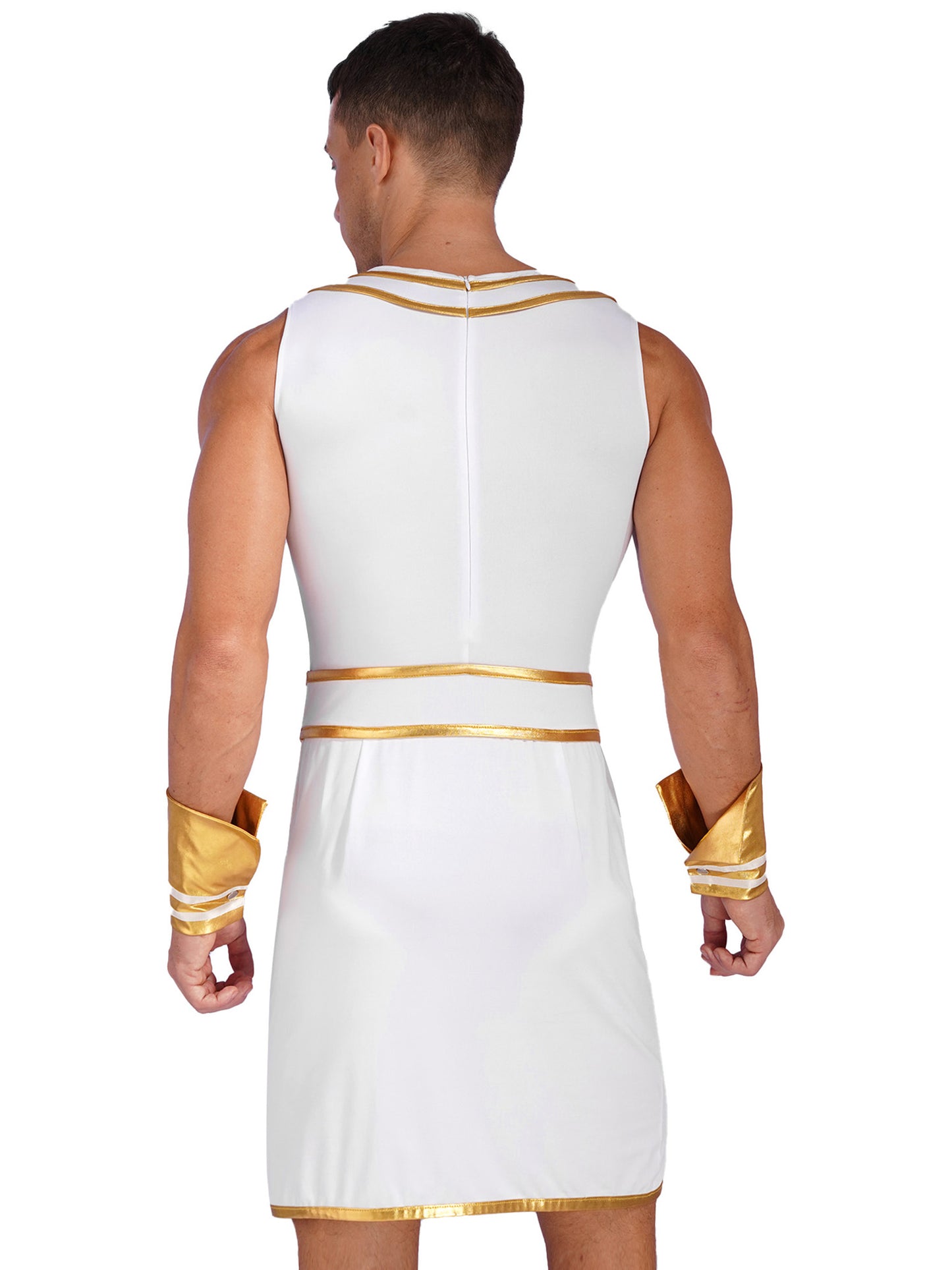 Ancient Mens Egypt Priest Role Play Costume Egyptian Pharaoh Cosplay Dresses Sleeveless Dress with Cuffs Halloween Dress Up