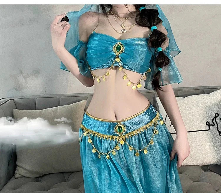 Women Sexy Arabian Princess Costume Fancy Indian Dance Embroider Bollywoods Jasmine Dress Up Egyptian Queen Belly Dance Costume