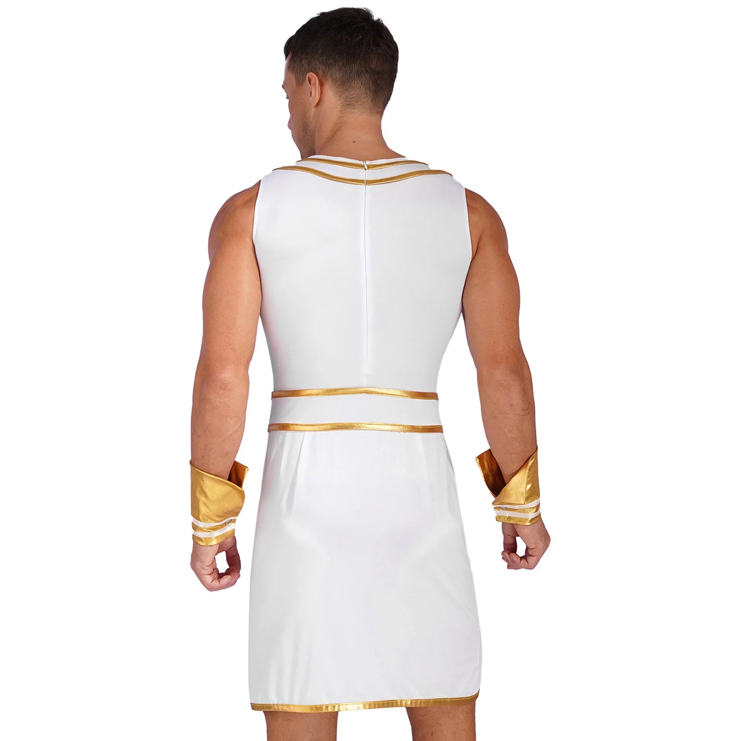 Mens Halloween Egyptian Costume Adult Ancient Egypt King Prince Fancy Dress Up Robe Dress with Cuffs Outfit for Carnival Party