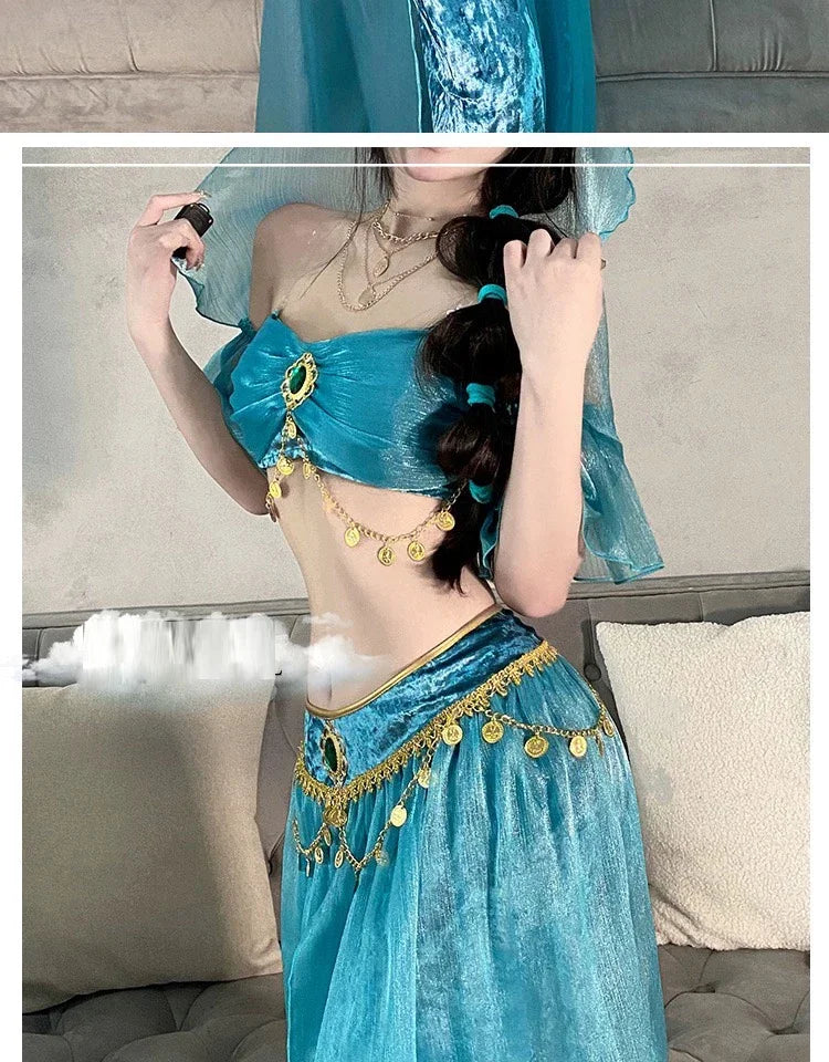 Women Sexy Arabian Princess Costume Fancy Indian Dance Embroider Bollywoods Jasmine Dress Up Egyptian Queen Belly Dance Costume