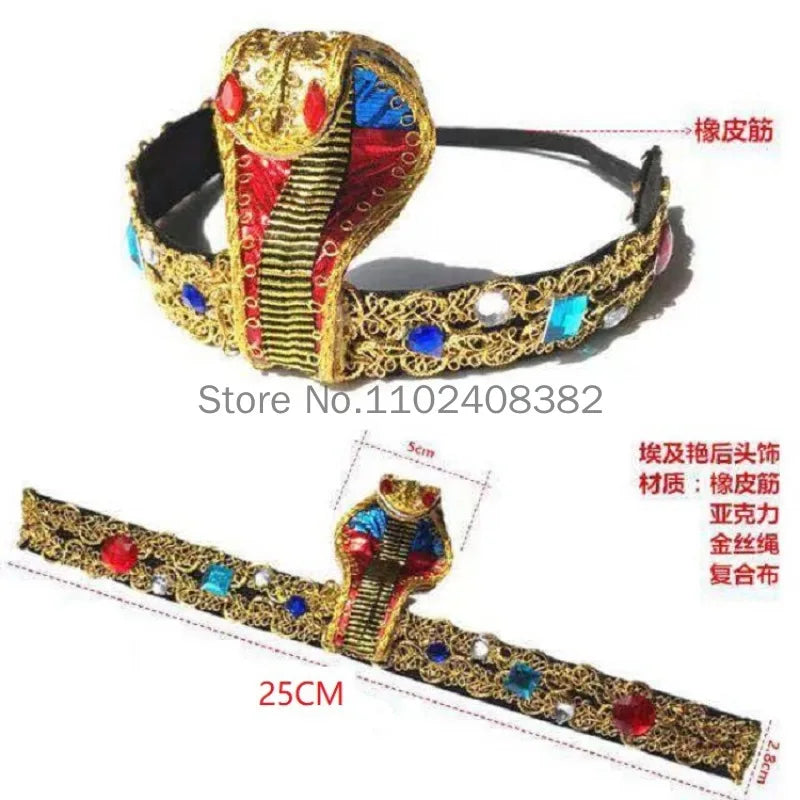 Cleopatra Jewelry Headband Snake Headpiece Adult Belt Collar Hat Set Halloween 4 Pieces Women's Egyptian Costume Accessories