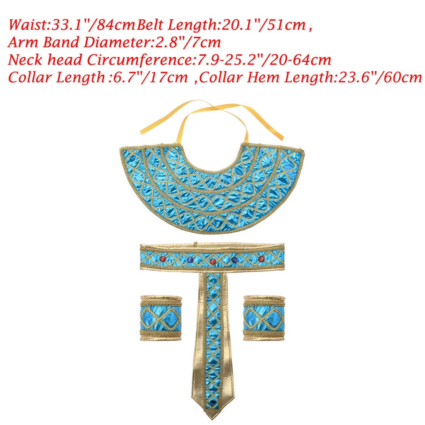 Men Women Ancient Rome Pharaoh Cosplay Costume Collar Arm Sleeves Belt Set for Halloween Egyptian Cleopatra Roleplay Accessories