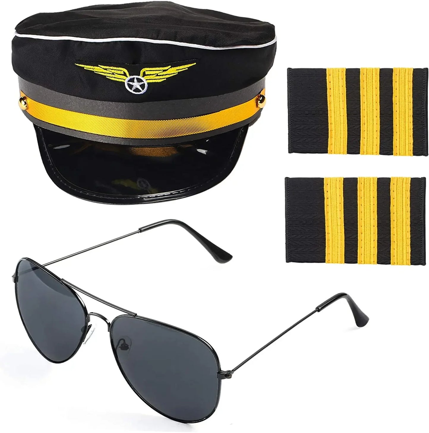 Capitano Pilota D’Aereo Costume Kit Pilot Dress Up Set di Accessori  con Occhiali da Pilota Cappello Collaba Cravatta da Pilota