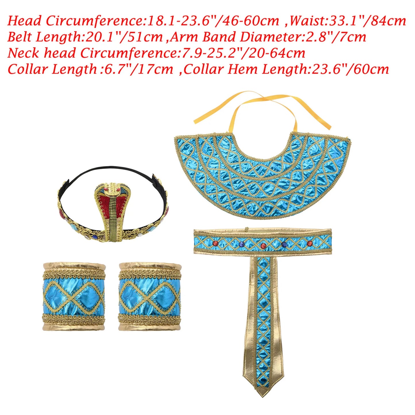 Men Women Ancient Rome Pharaoh Cosplay Costume Collar Arm Sleeves Belt Set for Halloween Egyptian Cleopatra Roleplay Accessories