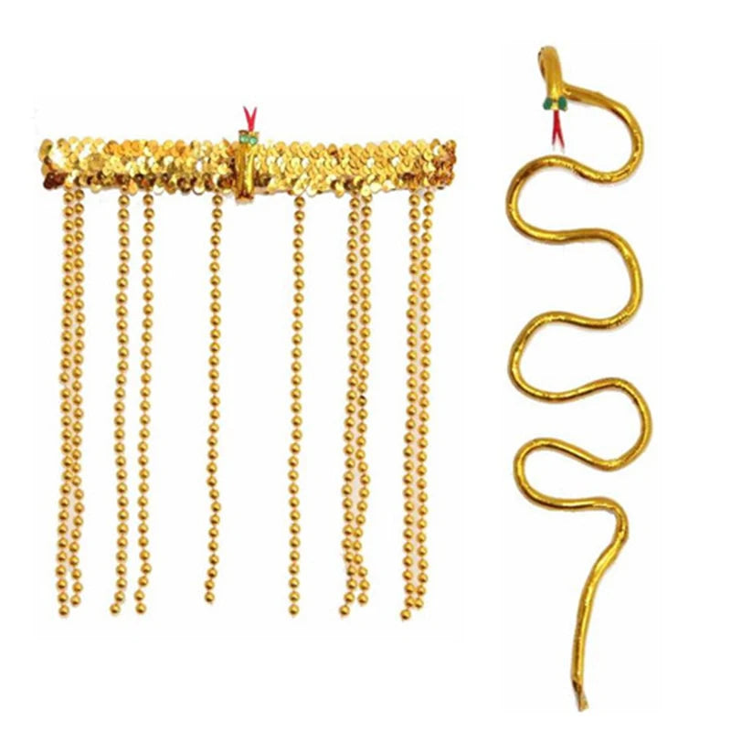 3 Pieces Egyptian Costume Accessories Egyptian Headpiece with 2 Pieces Metal Snake Arm Cuffs Swirl Snake Bracelets Snake Upper