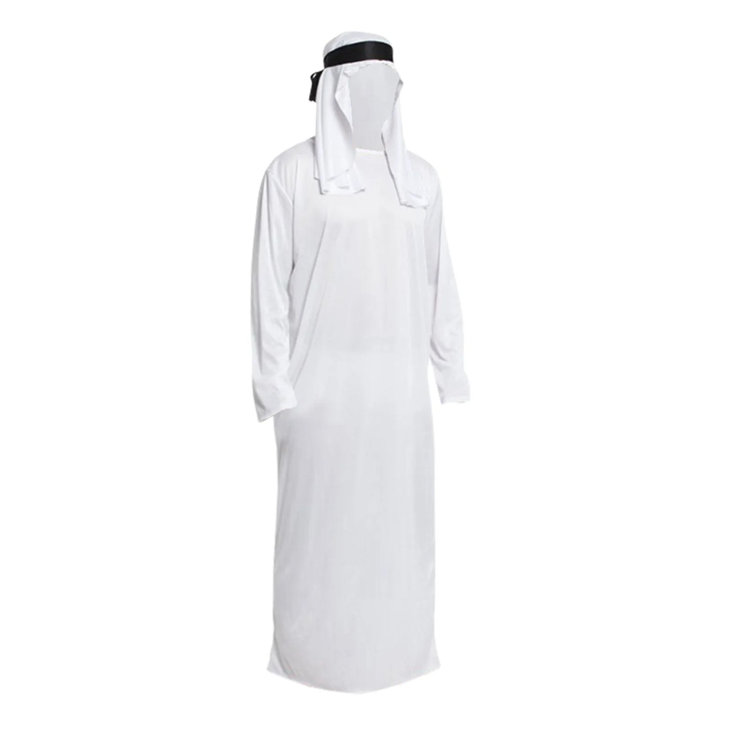 Male Outfits Arab Uae Robe For Men Long Sleeves Arab Muslim Middle East Crew Neck Dubai Thobe Long Abaya With Headband Strap