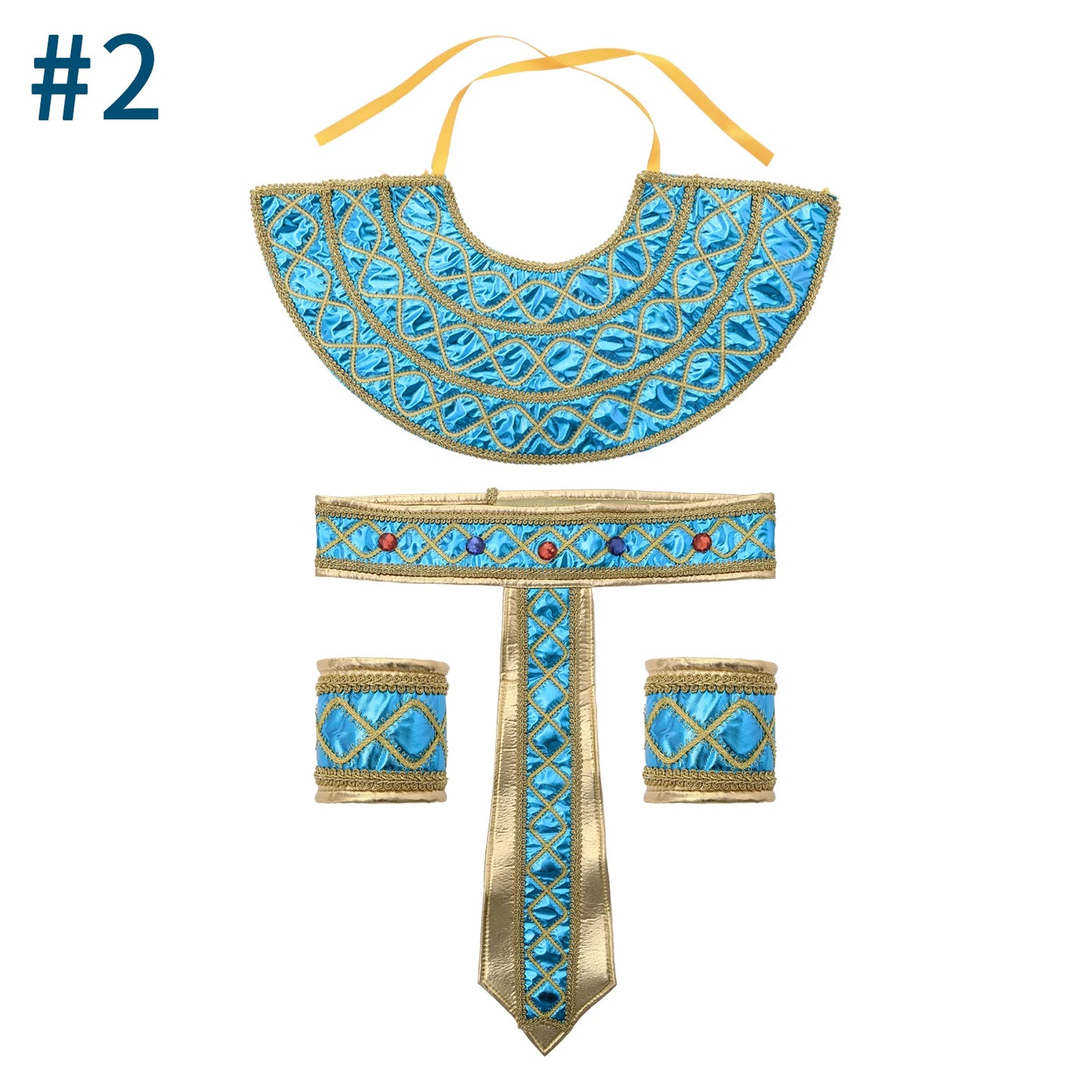 Egyptian Pharaoh Priest Costume Women Men Egypt King Clothes Cleopatra Queen Belt Collar Cane Dressing Halloween Party Carnival