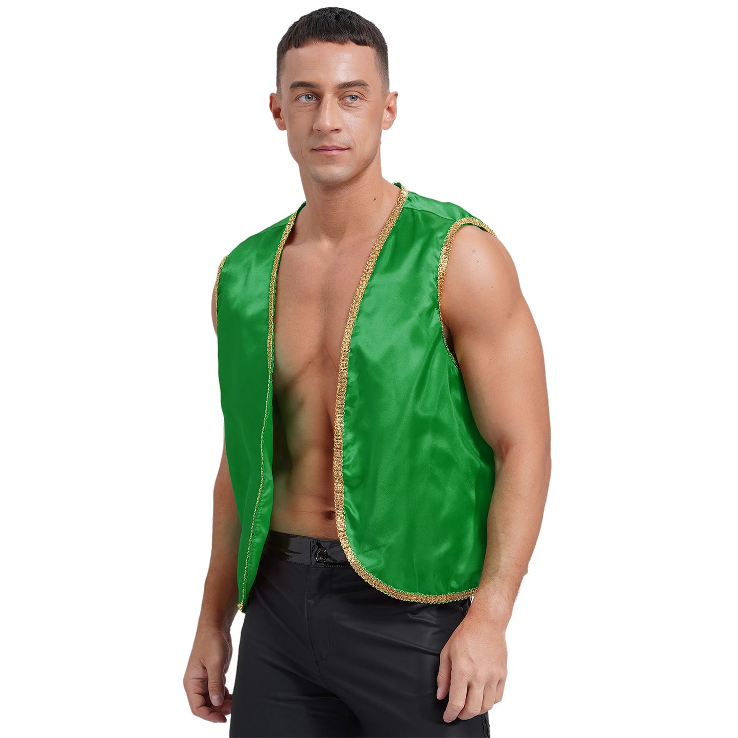 Mens Arab Prince Costume Persian Arabian Aladin Halloween Role Play Sleeveless Vest Waistcoat with Pant Suit Carnival Outfits