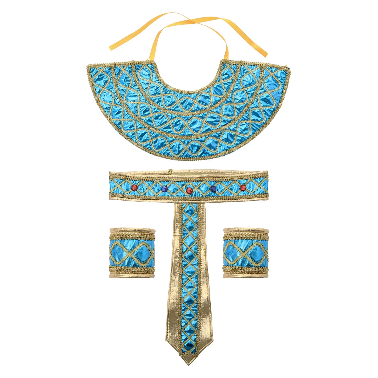 Egyptian Pharaoh Priest Costume Women Men Egypt King Clothes Cleopatra Queen Belt Collar Cane Dressing Halloween Party Carnival