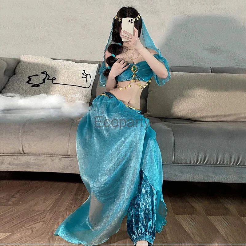 Women Sexy Arabian Princess Costume Fancy Indian Dance Embroider Bollywoods Jasmine Dress Up Egyptian Queen Belly Dance Costume