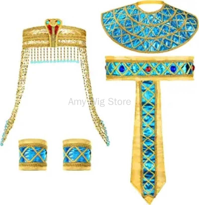 Cleopatra Jewelry Headband Snake Headpiece Adult Belt Collar Hat Set Halloween 4 Pieces Women's Egyptian Costume Accessories