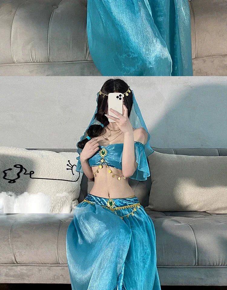 Women Sexy Arabian Princess Costume Fancy Indian Dance Embroider Bollywoods Jasmine Dress Up Egyptian Queen Belly Dance Costume