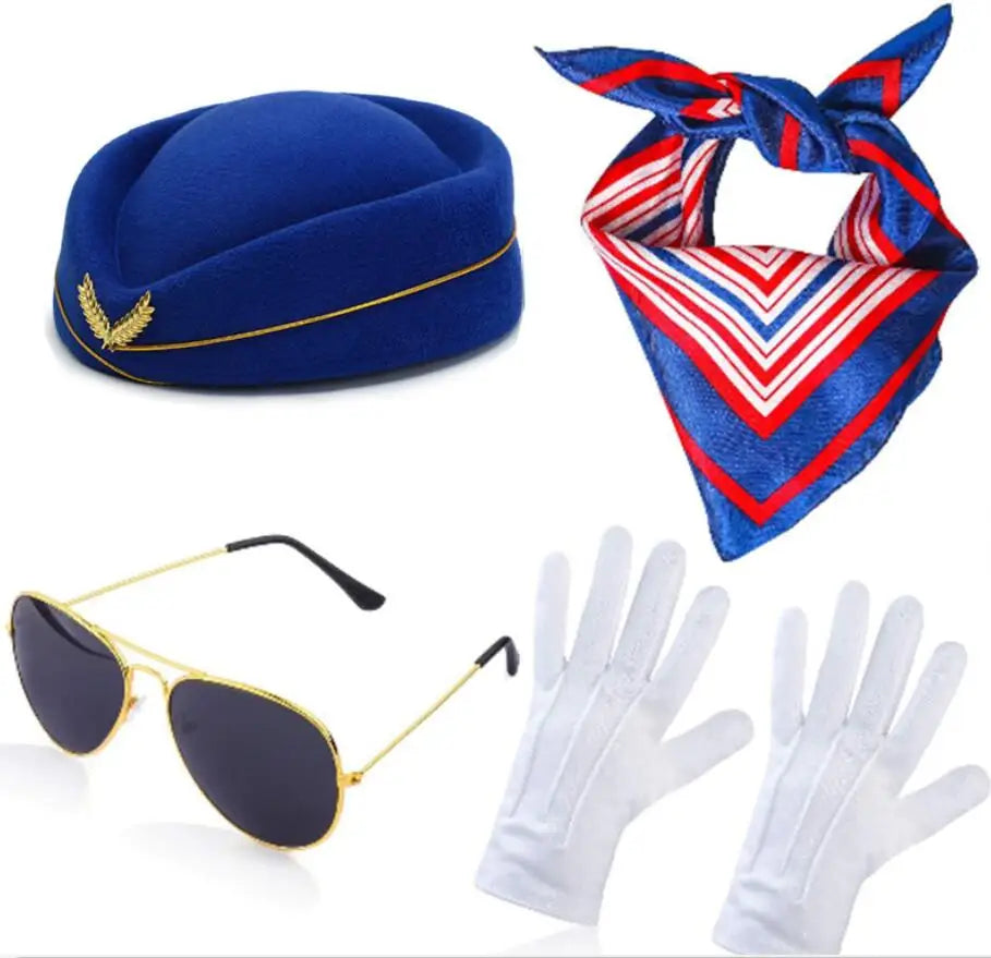 Capitano Pilota D’Aereo Costume Kit Pilot Dress Up Set di Accessori  con Occhiali da Pilota Cappello Collaba Cravatta da Pilota