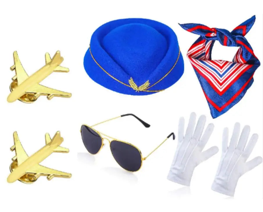 Capitano Pilota D’Aereo Costume Kit Pilot Dress Up Set di Accessori  con Occhiali da Pilota Cappello Collaba Cravatta da Pilota