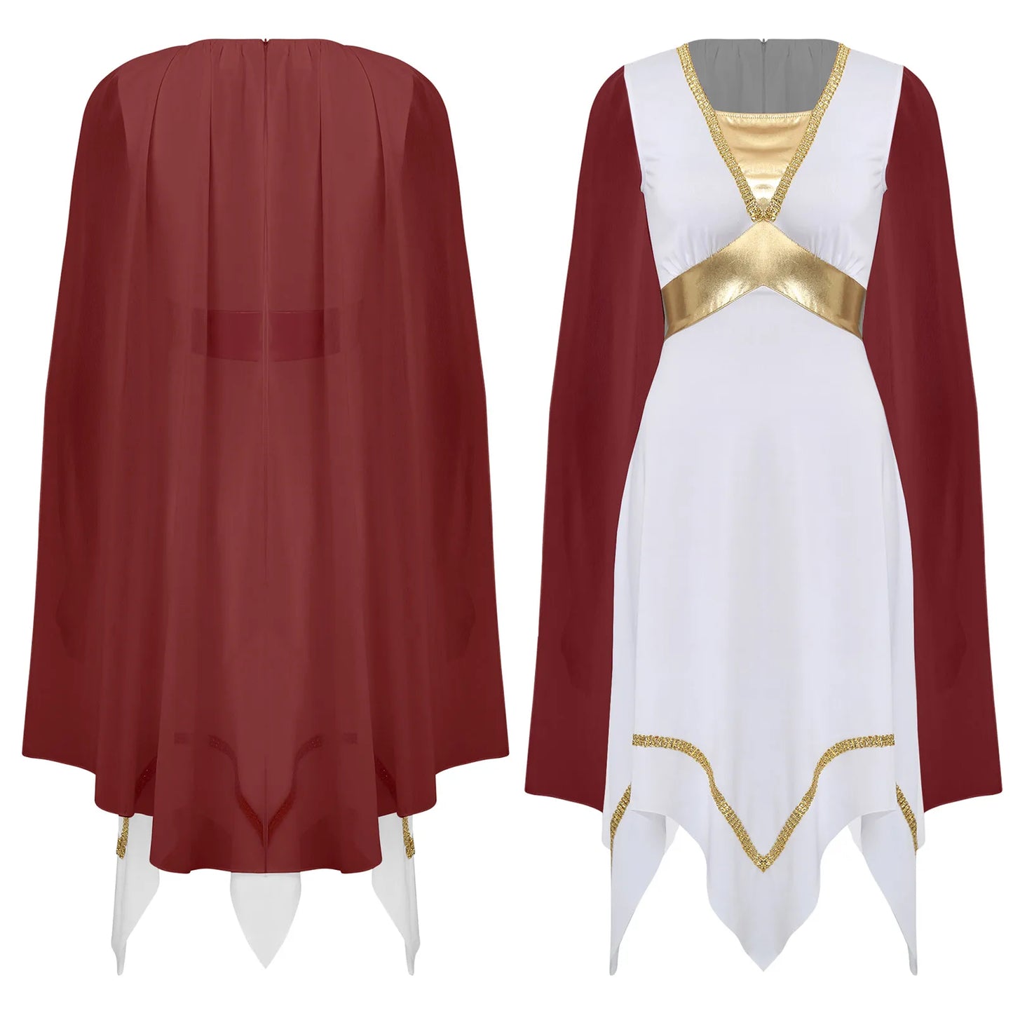 Women Halloween Ancient Greek Athena Goddesses Princess Queen Cosplay Costume Roman Toga Dress Cape Sleeve Sequin Split Gown