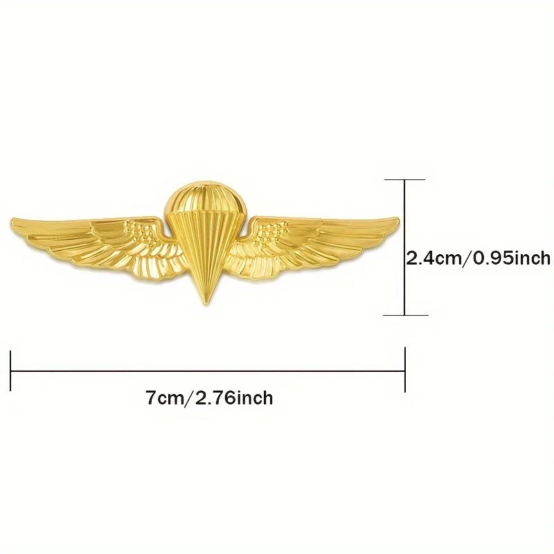 Military Parachutist Badge, Golden Metal USMC Paratrooper Wings Pin, Dress Uniform Chest Insignia, Collectible Metal Applique