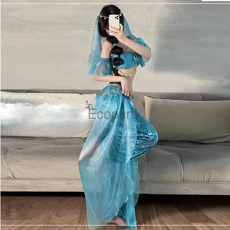 Women Sexy Arabian Princess Costume Fancy Indian Dance Embroider Bollywoods Jasmine Dress Up Egyptian Queen Belly Dance Costume