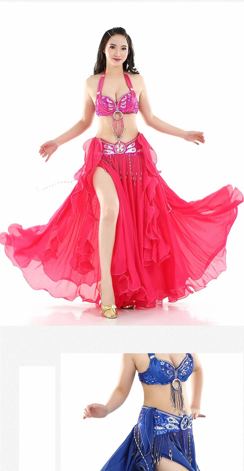 belly dance wear oriental arabic egyptian costume outfit Tulle gypsy skirt chiffon (Without Belt) woman arab indian Dancewear