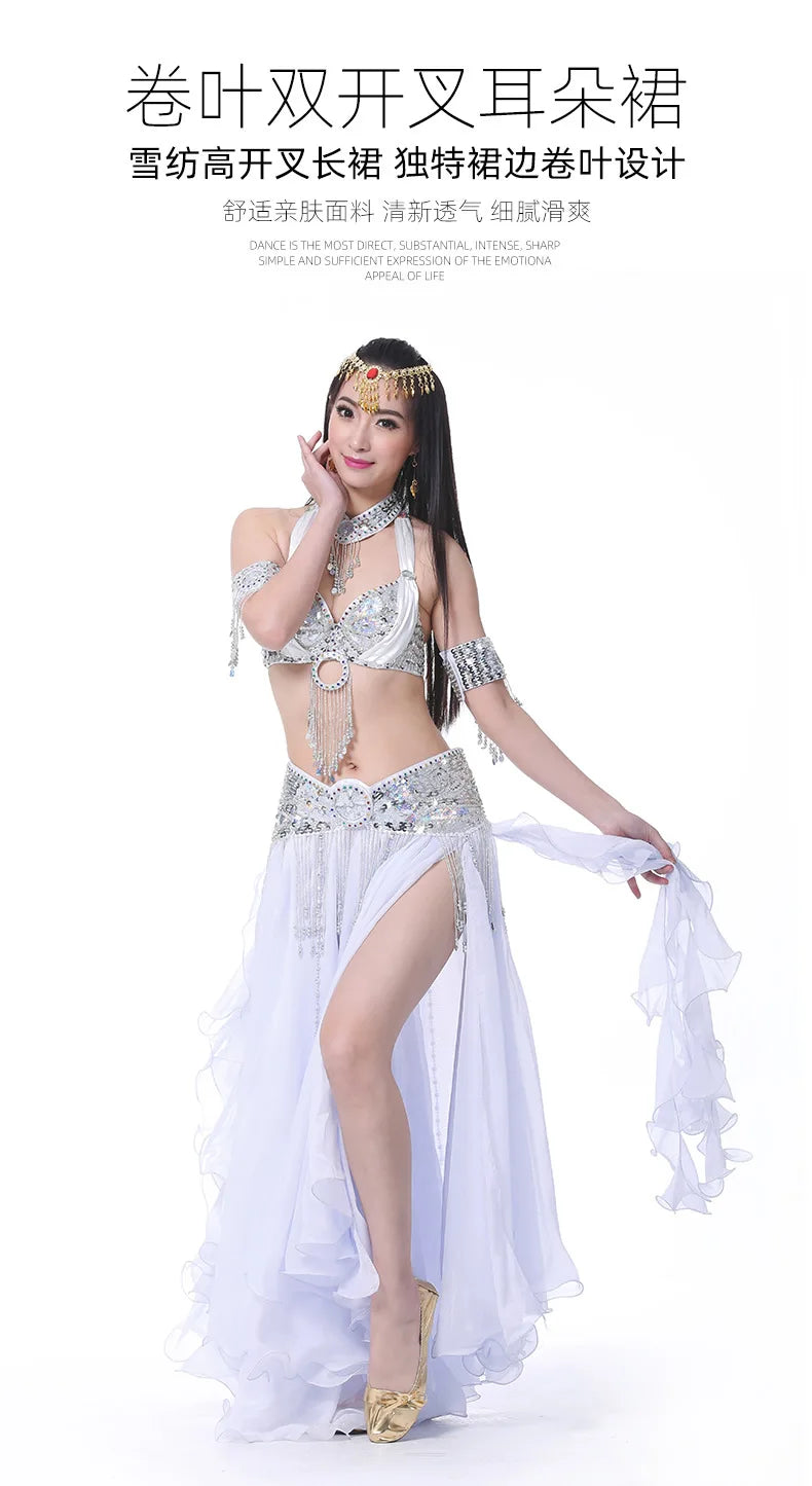 belly dance wear oriental arabic egyptian costume outfit Tulle gypsy skirt chiffon (Without Belt) woman arab indian Dancewear