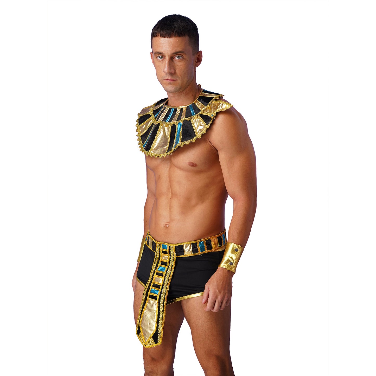 Mens Egyptian Halloween Cosplay Costumes Theme Party Warrior Role Play Outfit Sexy Irregular Hem Skirt with Cuffs Collar Belt