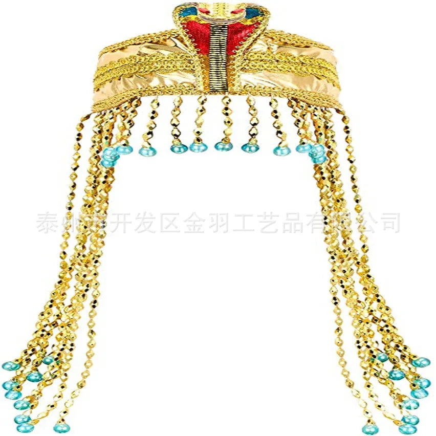 3 Pieces Egyptian Costume Accessories Egyptian Headpiece with 2 Pieces Metal Snake Arm Cuffs Swirl Snake Bracelets Snake Upper